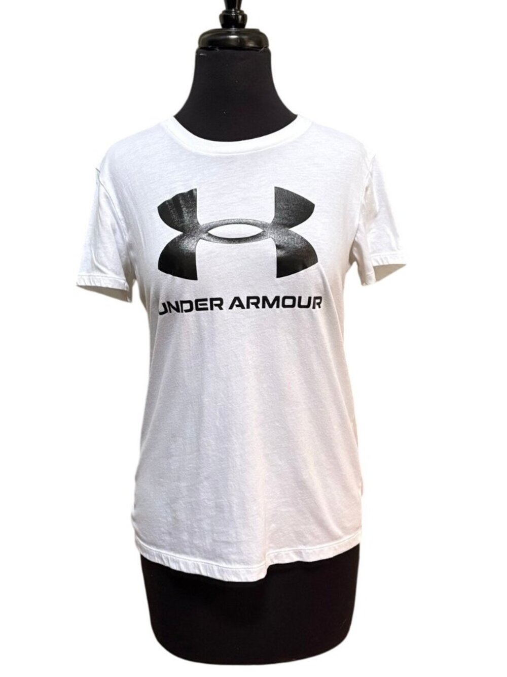 Under Armour Rival Logo Tee Womens Small White Black Sportstyle Loose Fit